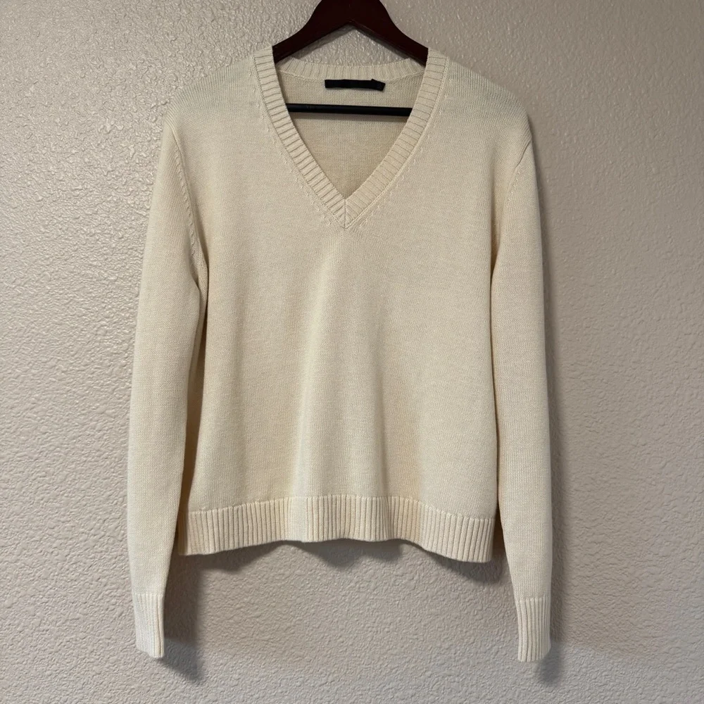 NWOT Jenni Kayne Simone V Neck Sweater S Cotton Merino Oversized Neutral White - Picture 4 of 7